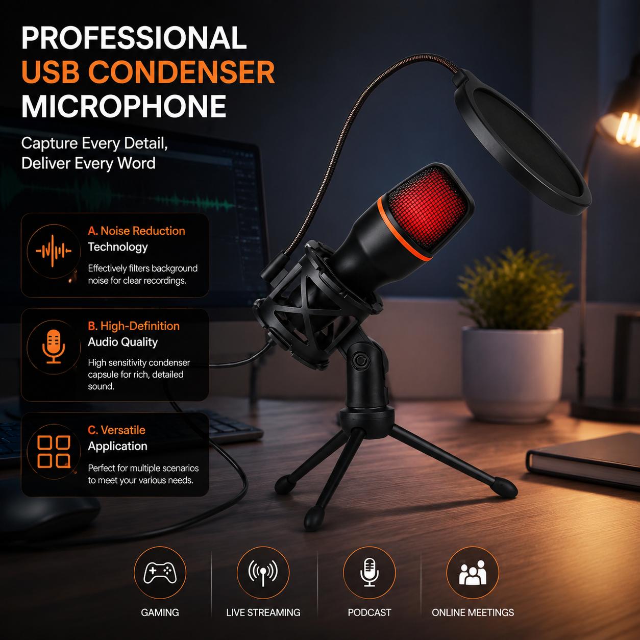 Pc Gaming Youtuber - Kit de microphone à condensateur professionnel