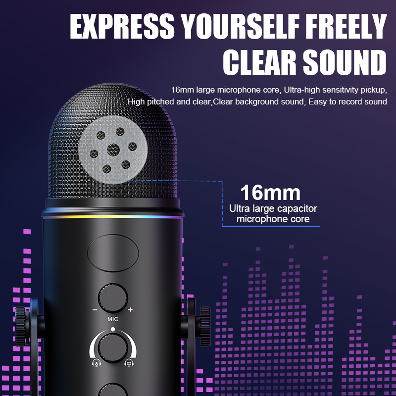 Pc Gaming Youtuber - Microphone de jeu USB RGB, Condensateur