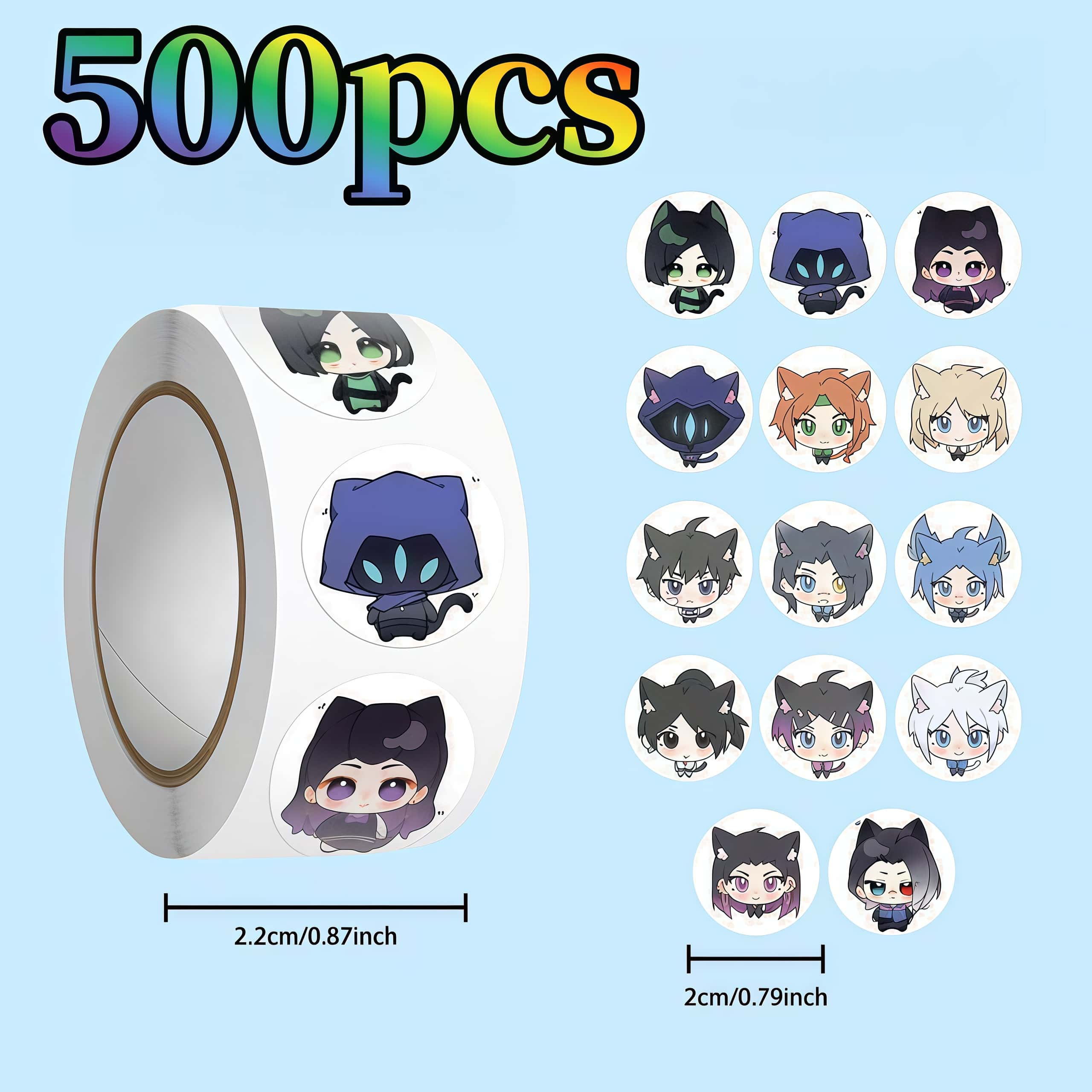 Pc Gaming Valorant - 500 autocollants ronds Valorant Chibi Oreilles